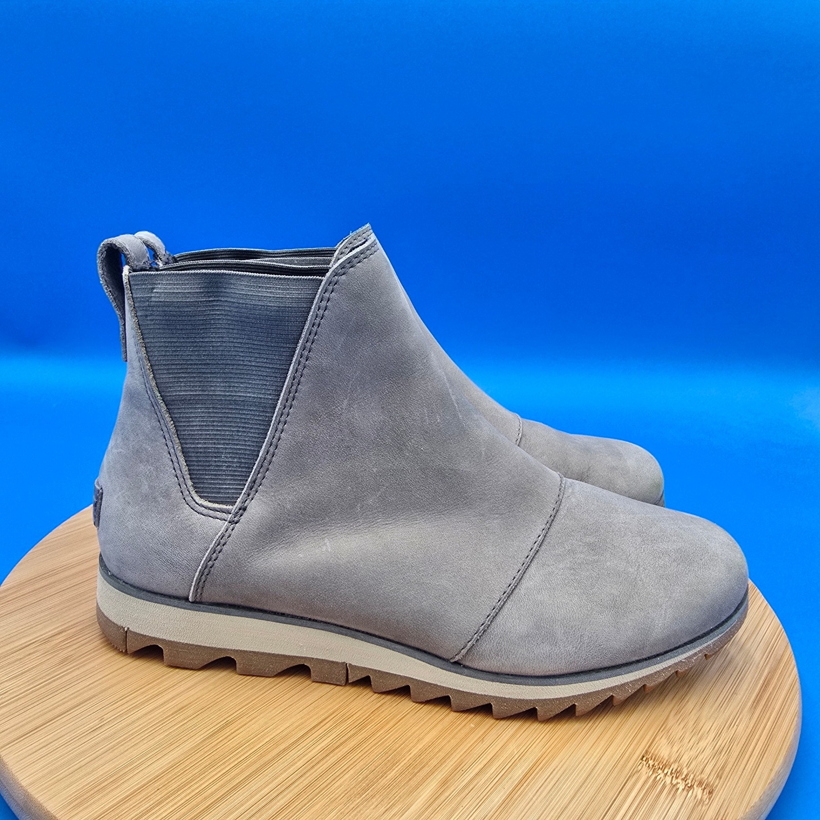 Sorel Evie Ii Chelsea Boots Women's 7.5 Gray Leather Nl4333-052 Waterproof